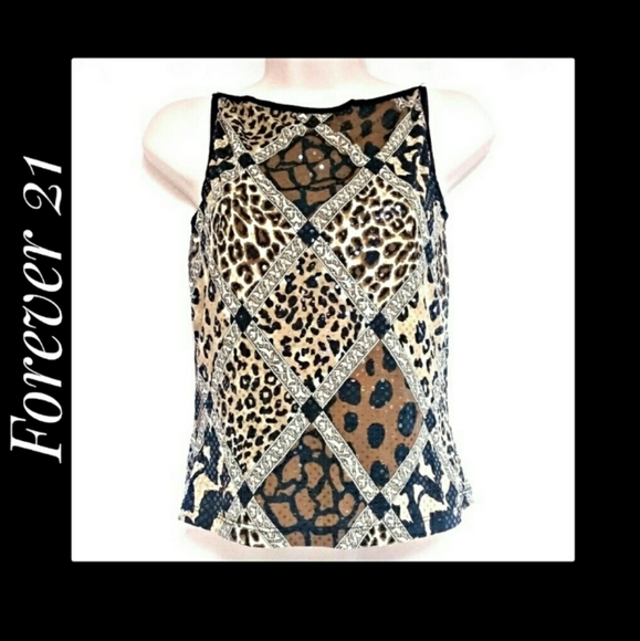 Forever 21 Animal Print Sequinned Top Size Medium